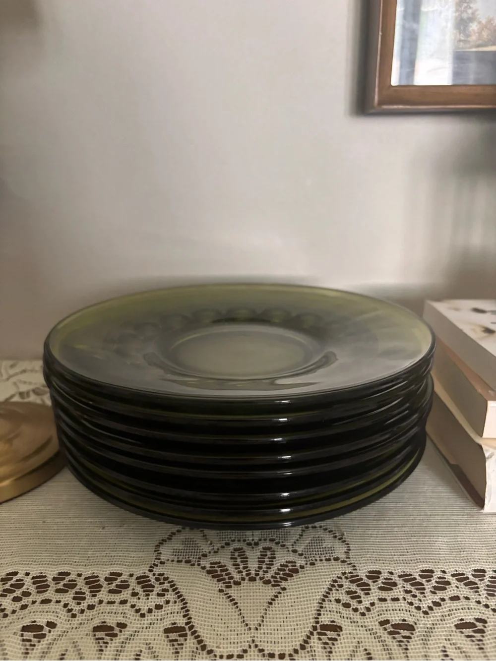 Vintage Olive Green Glass Luncheon Plates Set of 8 – 8” Mid Century Retro Dinner